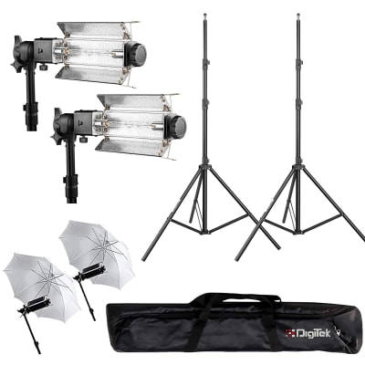 DIGITEK HEAVY-DUTY PORTA KIT WITH PAIR OF LIGHT STANDS PORTA LIGHTS PAIR OF UMBRELLAS AND CARRY BAG FOR STUDIO SETUP PORTA KIT 9FT L | Lighting