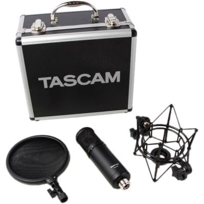 TASCAM TM-280 STUDIO MICROPHONE WITH FLIGHT CASE, SHOCKMOUNT, AND POP FILTER